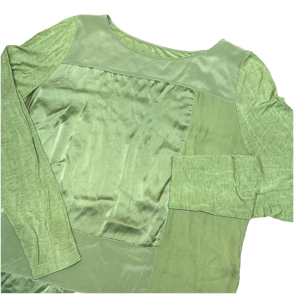 Soft Surroundings Green Silk Patchwork Long Sleeve Tunic Top Blouse Women's M